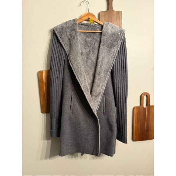 Cabela's Gray Merino Wool Blend Hooded Open Front Fleece Cardigan Sweater Small - Picture 1 of 6